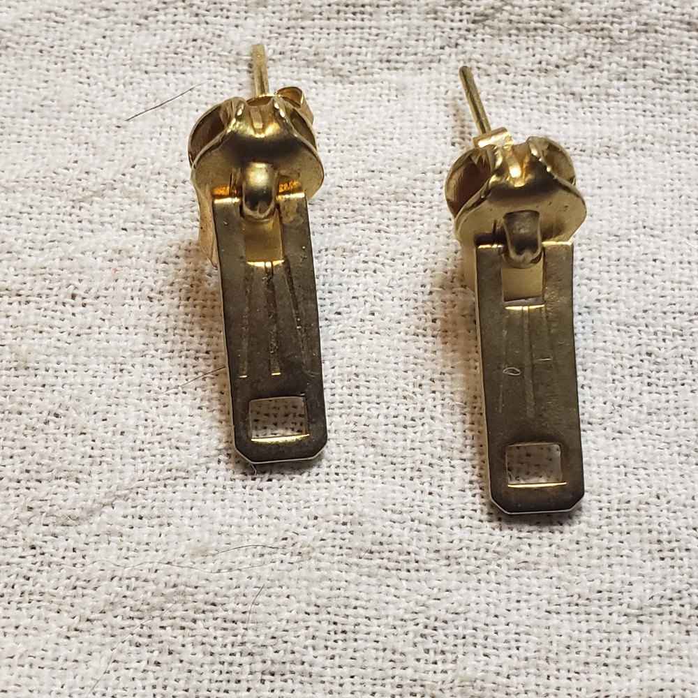 Vintage Goldtone Zipper Pull Pierced Earrings
